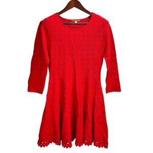 Gianni Bini Women's Red Dress With 3/4 Sleeves & Lace Cutout Design - Size L